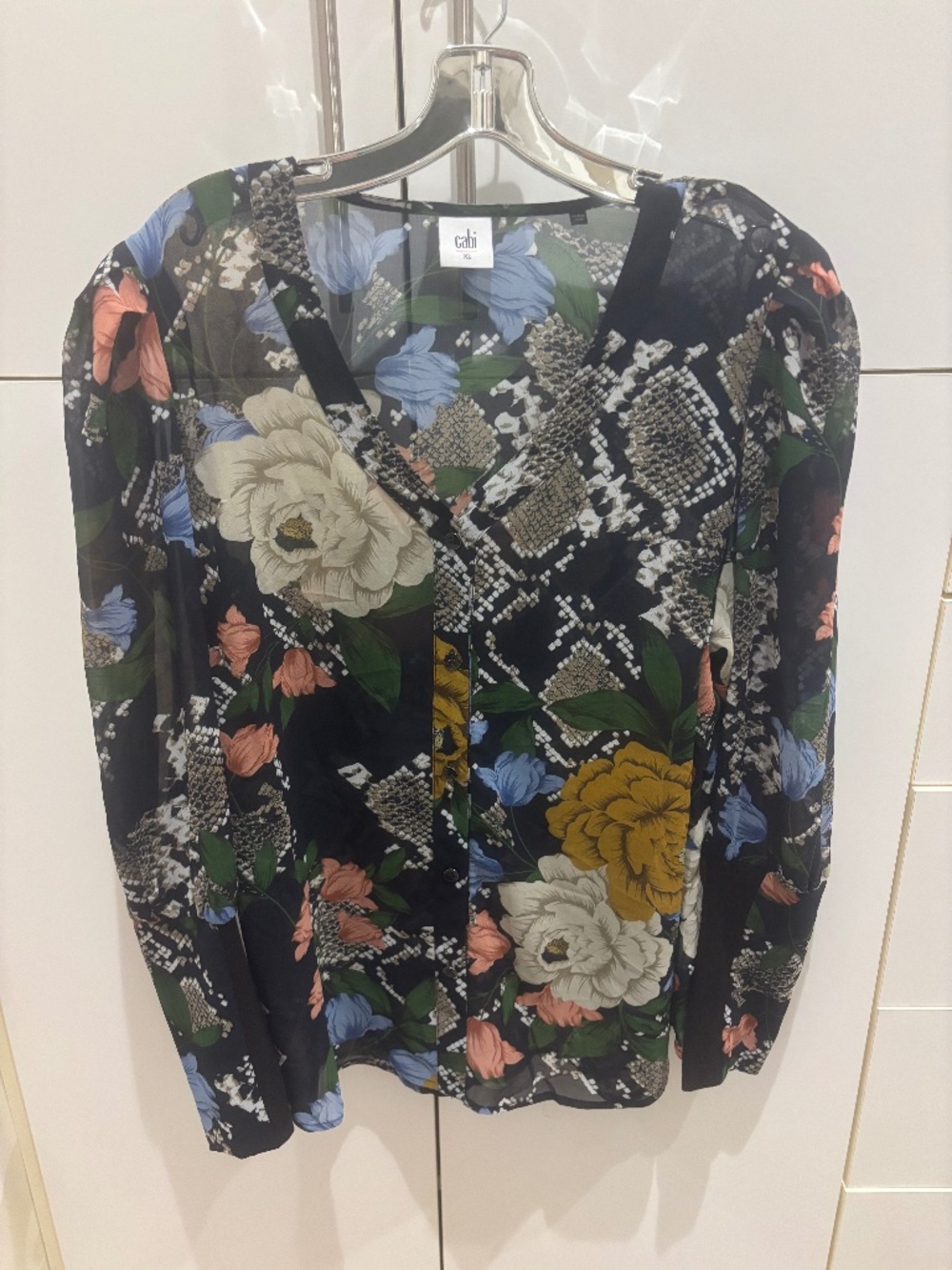 Cabi Clothing Cabi Navy Snake Charmer Floral Print Long Sleeve Button